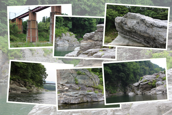 夏の長瀞ライン下り「奇岩群と橋梁」/癒し憩い画像データベース