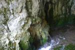 秋芳洞の石灰石の岩壁と渓流