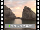 「浄土ヶ浜」の茜空と岩