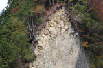 秋の下呂「巌立峡の柱状節理の断崖」