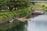 夏の錦帯橋「岸辺の鵜飼い船」
