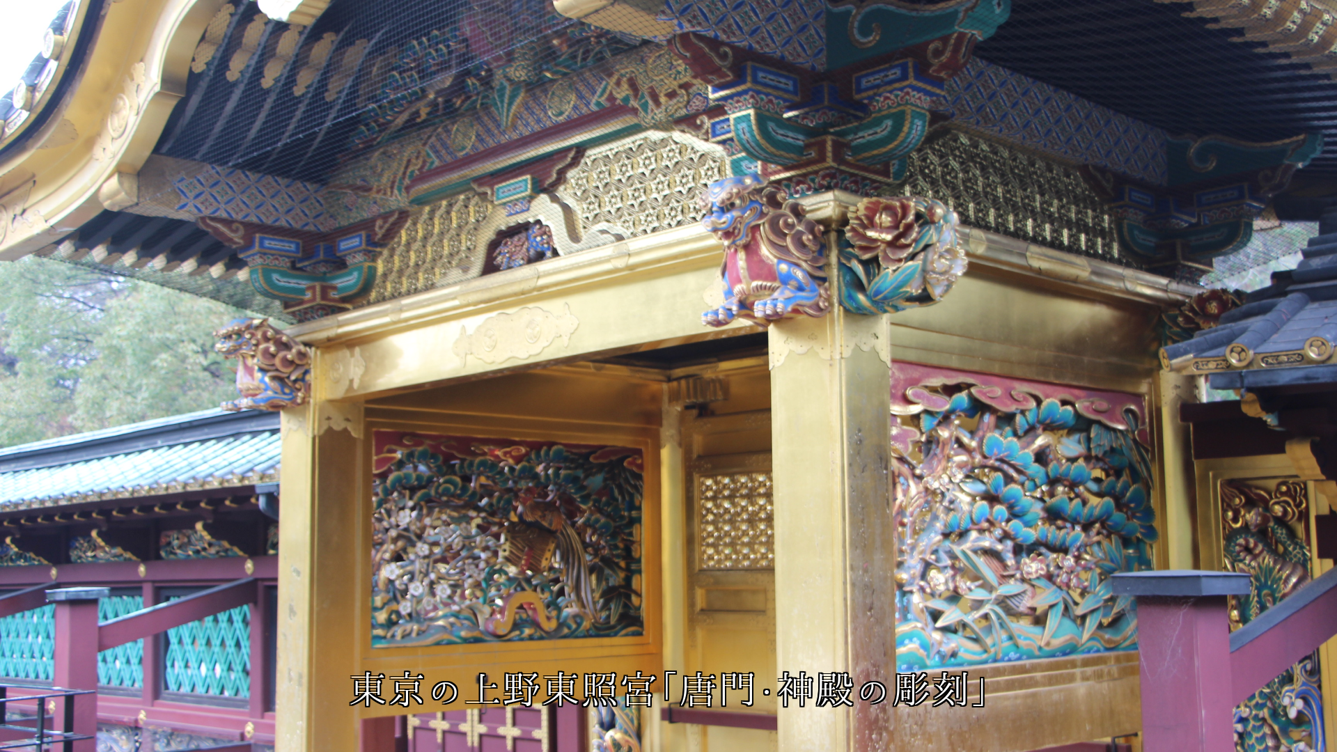 豊かな彩りで 有名な神社の彫刻 日本の壮麗な文化と歴史を語っている