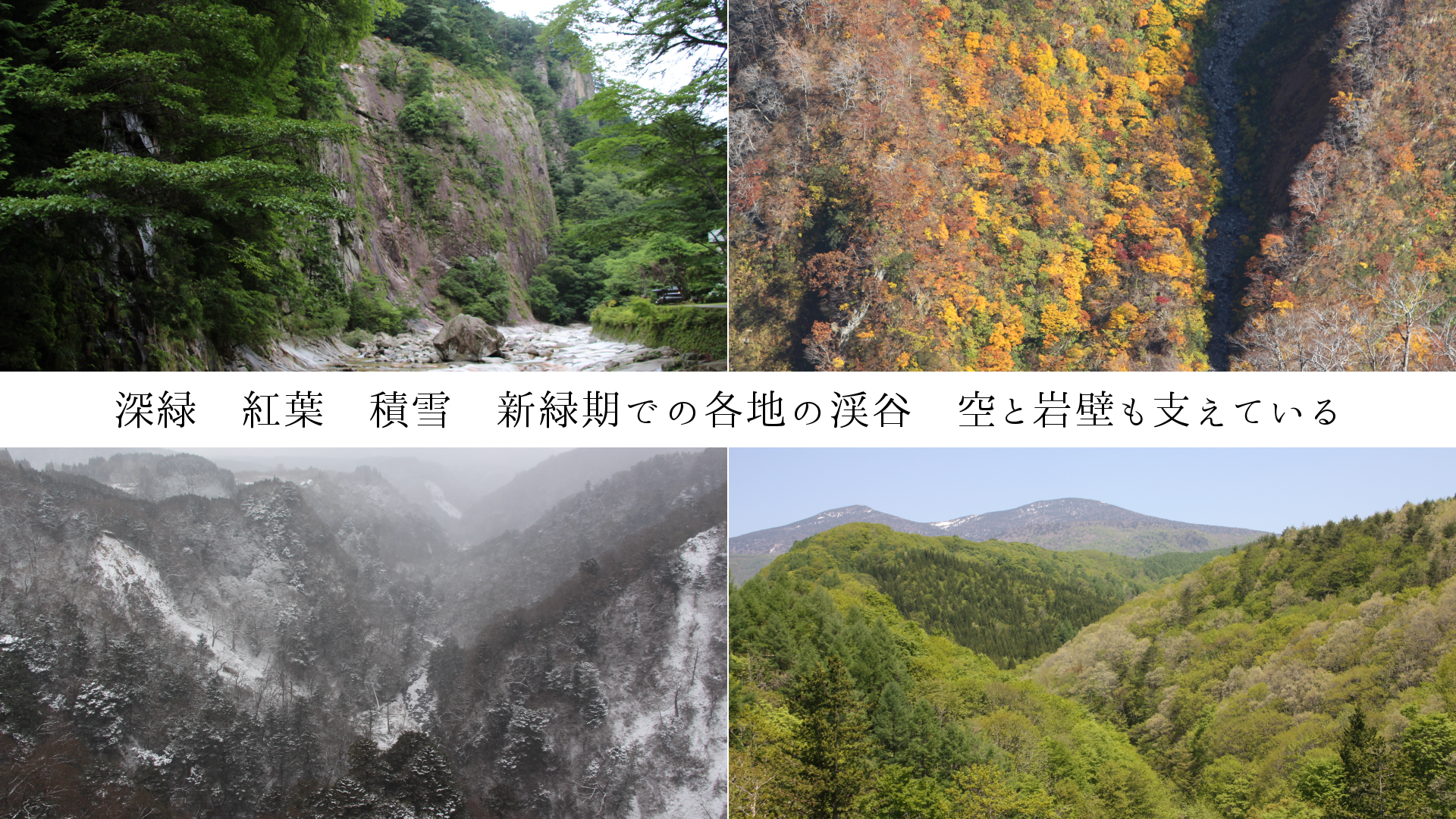 深緑　紅葉　積雪,　新緑期での各地の渓谷　空と岩壁も応援している